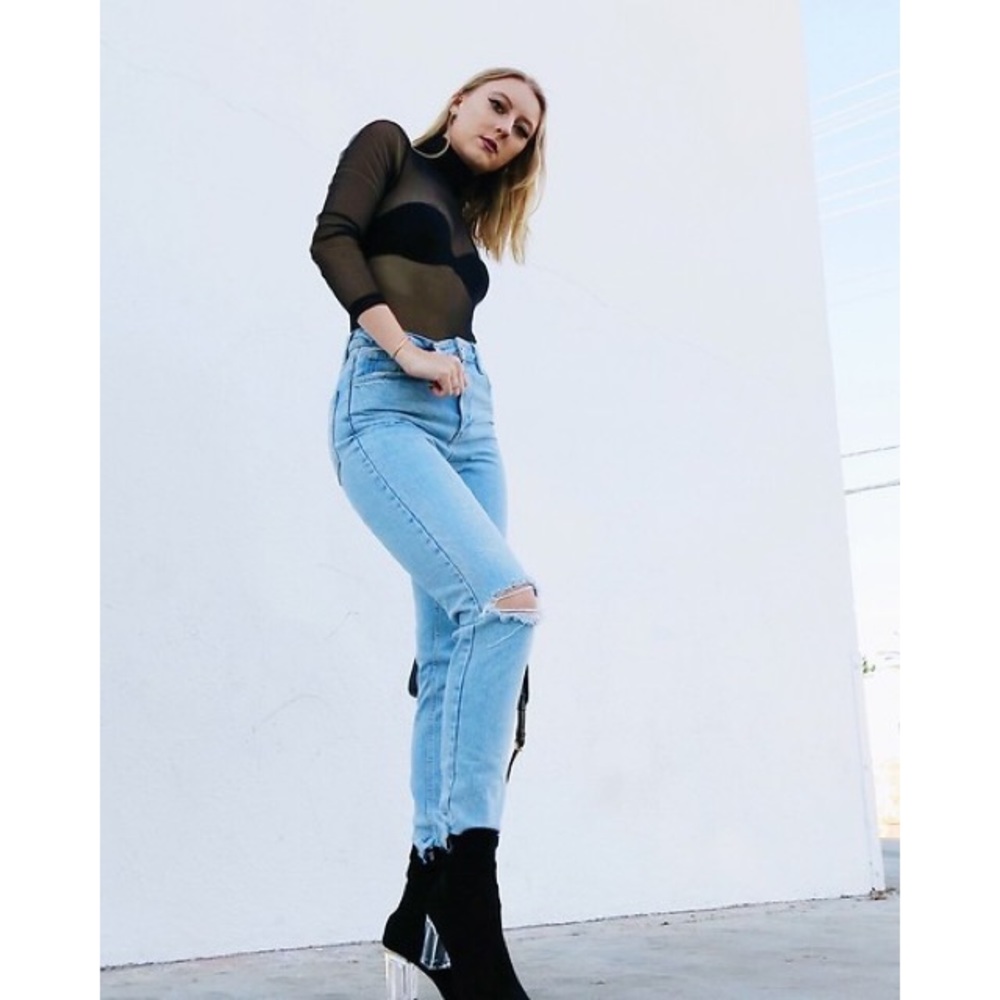 American Apparel Mesh Black Bodysuit Turtle Neck